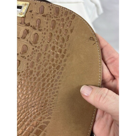 Brahmin Sonny Shoulder Crossbody Flap Bag Tan Croc Embossed Nubuck Leather - Picture 16 of 16